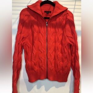 Ann Taylor Coral Cable-Knit Zip Cardigan Sweater